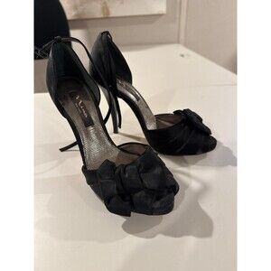 Black Satin Bow Heels size 7.5